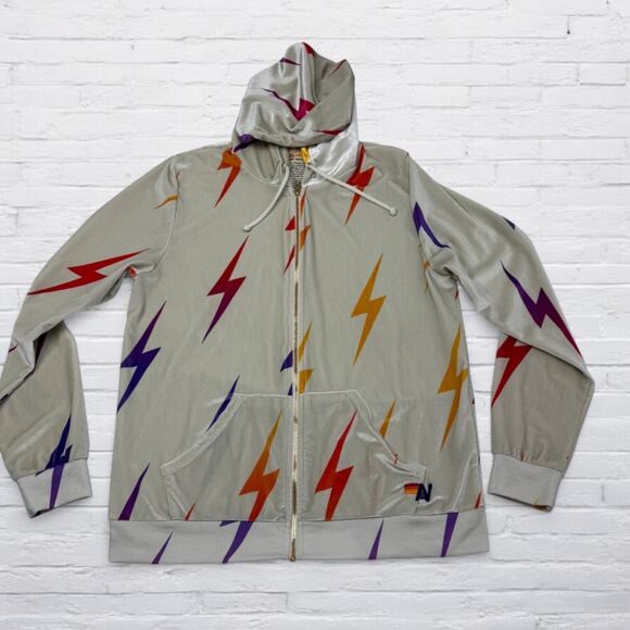Aviator Nation Hoodie Womens XL Lightning Bolt Full Zip Velvet Jacket USA Velvet - Picture 3 of 12